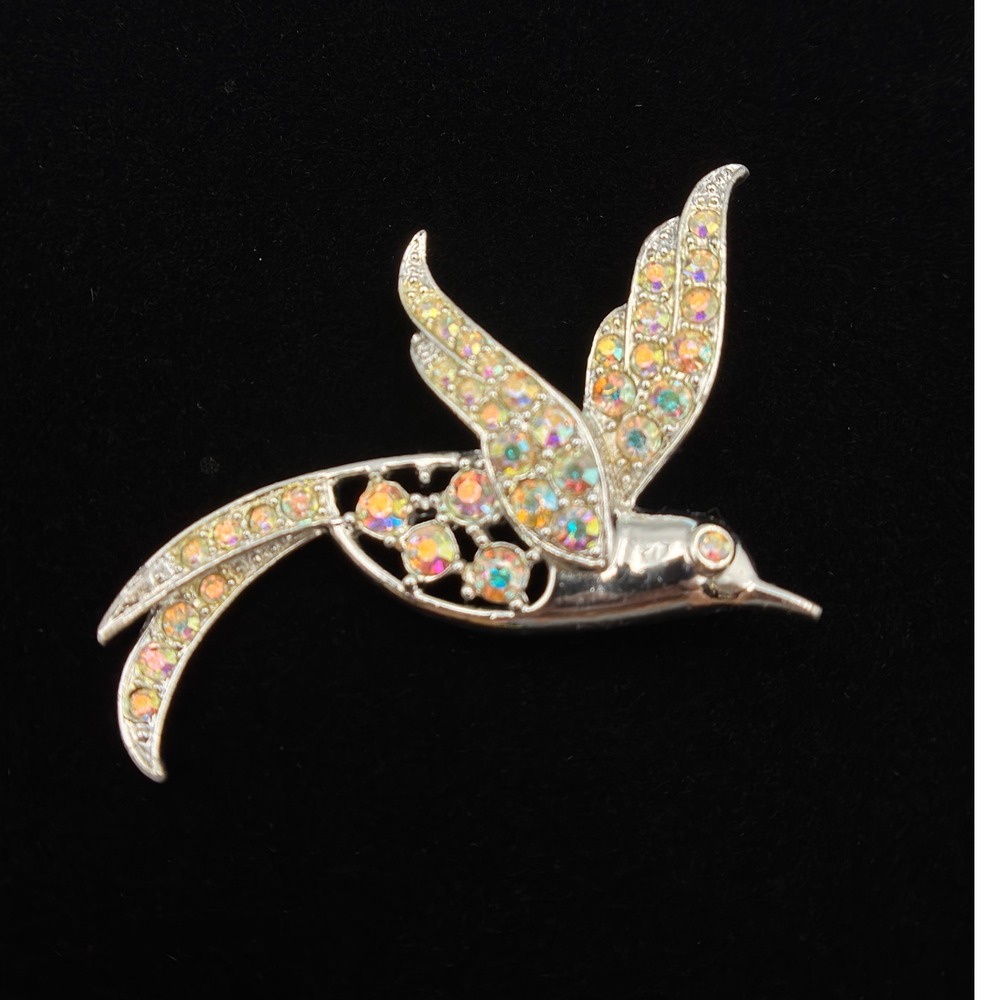 Vintage‎ Sarah Coventry Bird of Paradise Brooch Aurora Borealis Rhinestone Pin